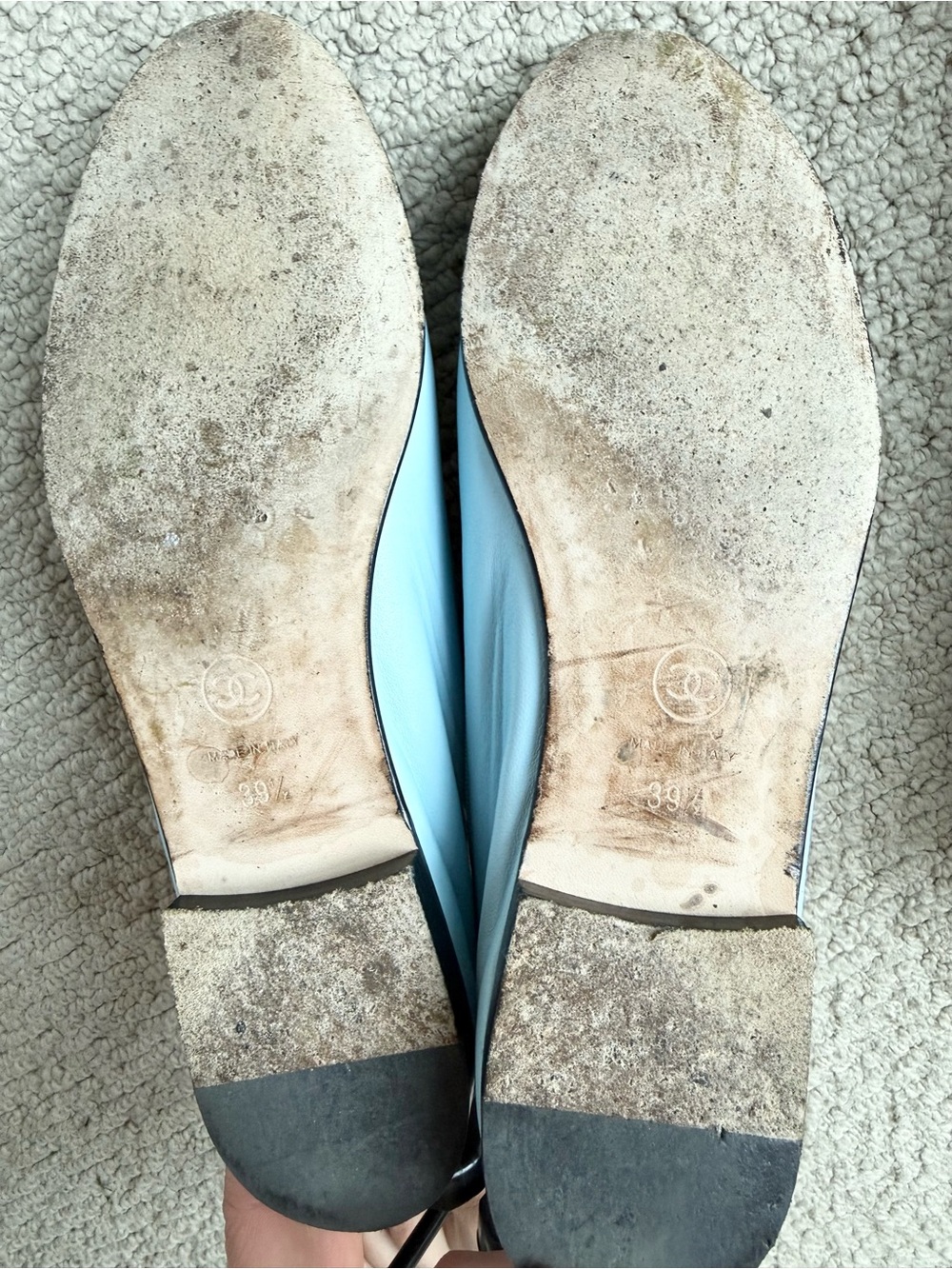 Chanel light blue and black leather ballet flats 39 1/2 - Picture 9 of 10